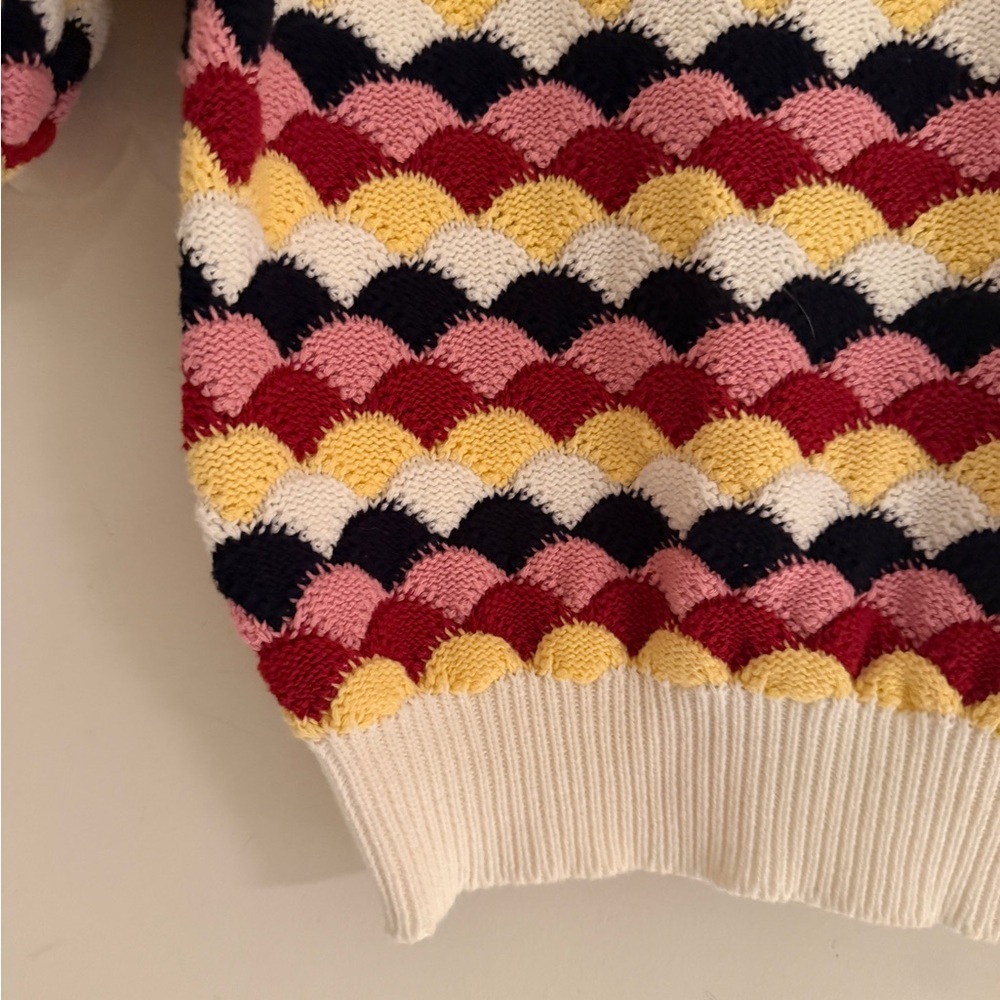 Zara Multicolor Scallop Short-Sleeve Cotton Crochet Knit Sweater Women Small - Picture 11 of 14